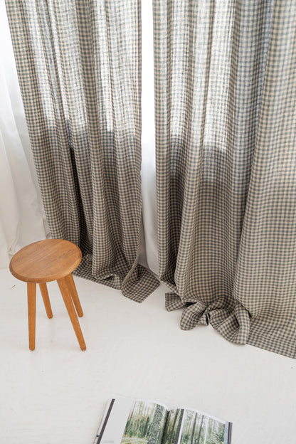 gingham linen curtain