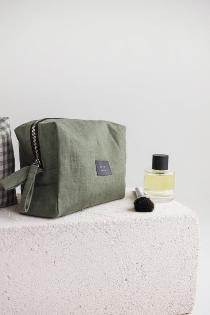 linen makeup bag