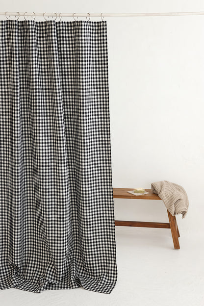 Waterproof Black Gingham Linen Shower Curtain 140cm / 55&