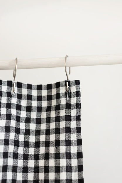 Waterproof Black Gingham Linen Shower Curtain 140cm / 55&