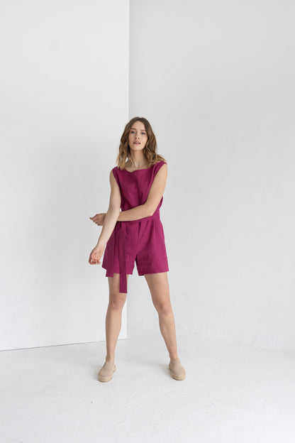 Fuschia Linen Jumpsuit With Belt
