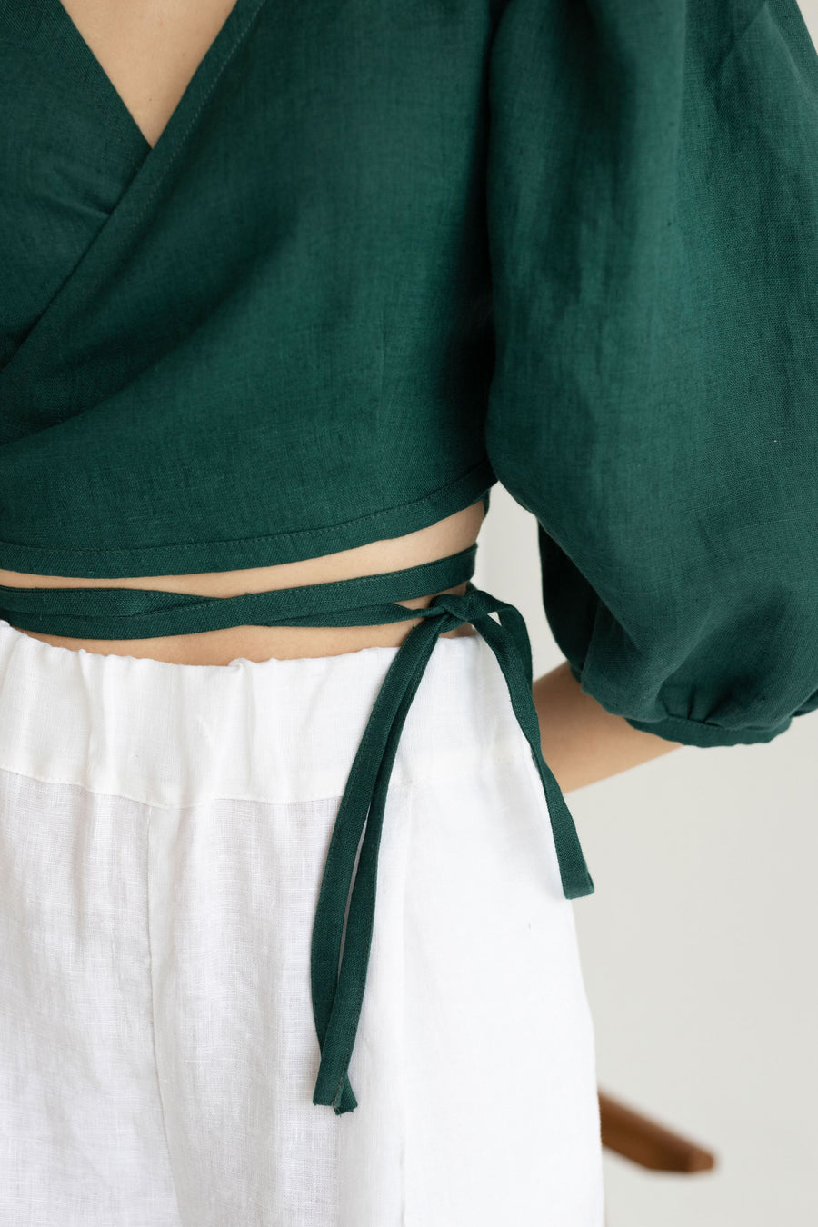 White Linen Blouse With Puff Sleeves