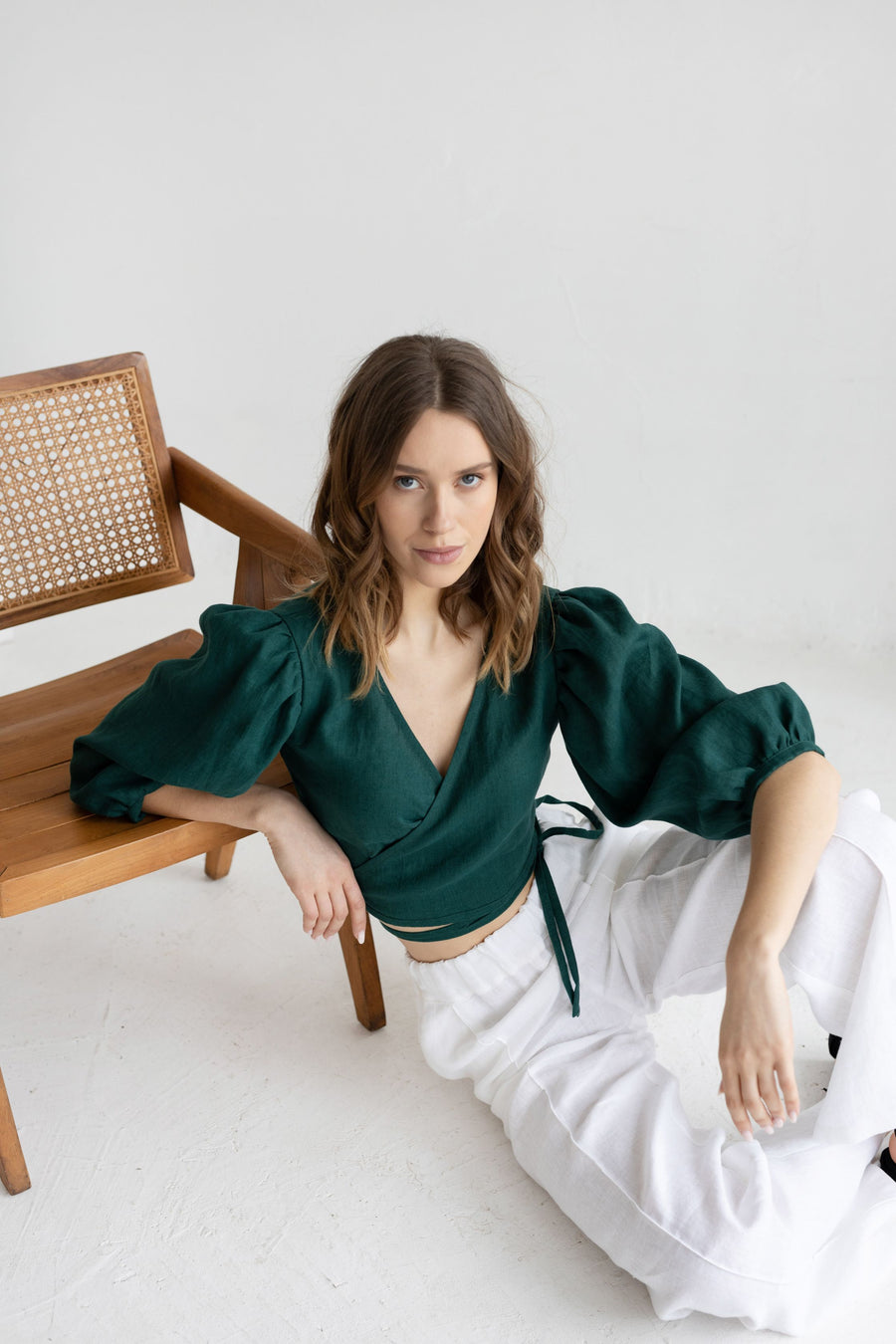 White Linen Blouse With Puff Sleeves