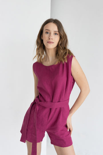 Fuschia Linen Jumpsuit With Belt