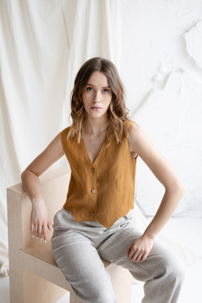 short linen vest