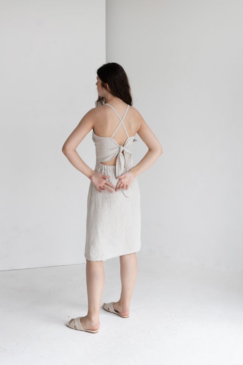 Natural Light Linen Dress With Back Tie Natural Light Linen Dress With Back Tie