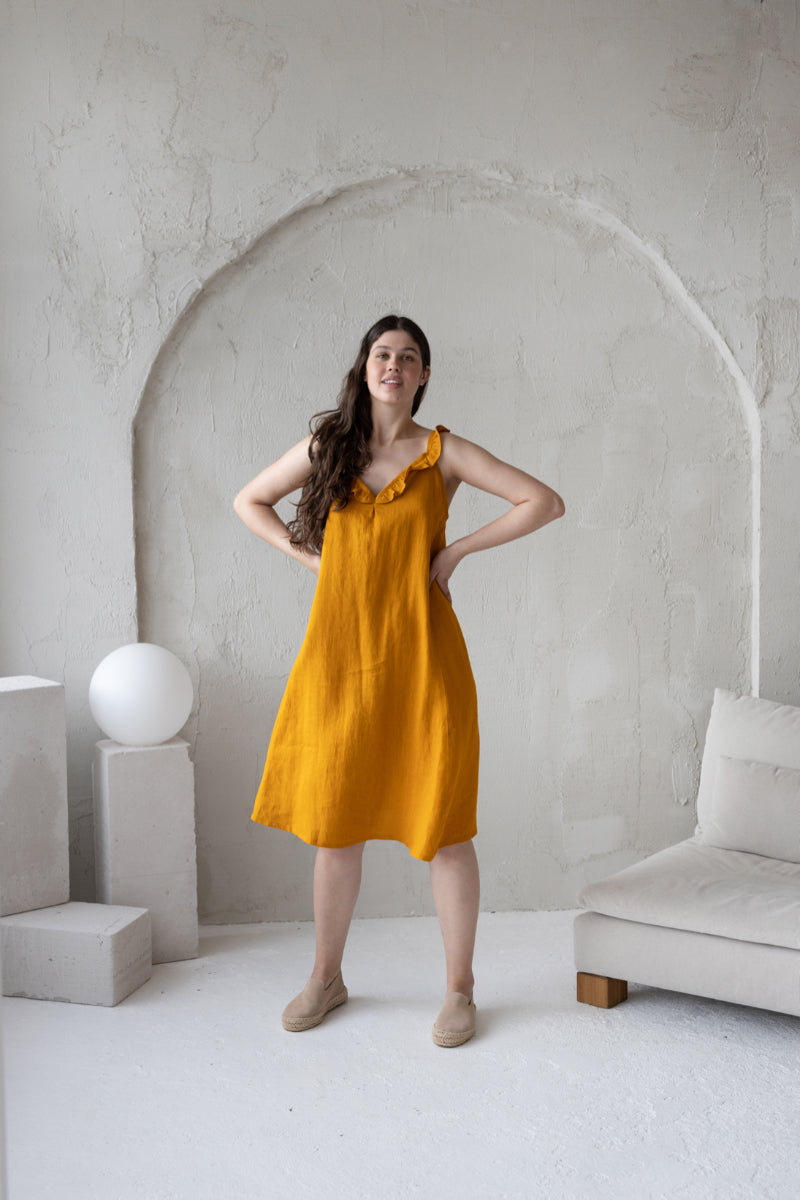 mustard linen dress