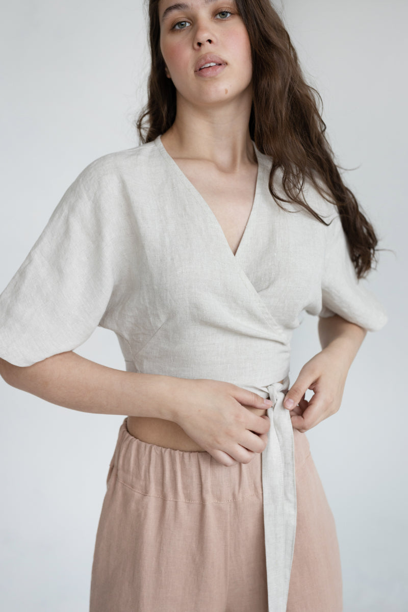 linen wrap blouse