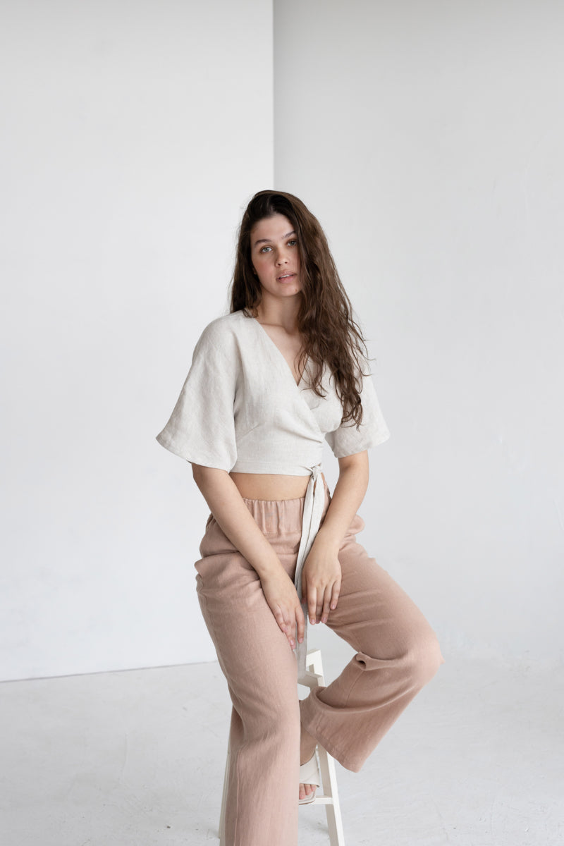 linen wrap blouse