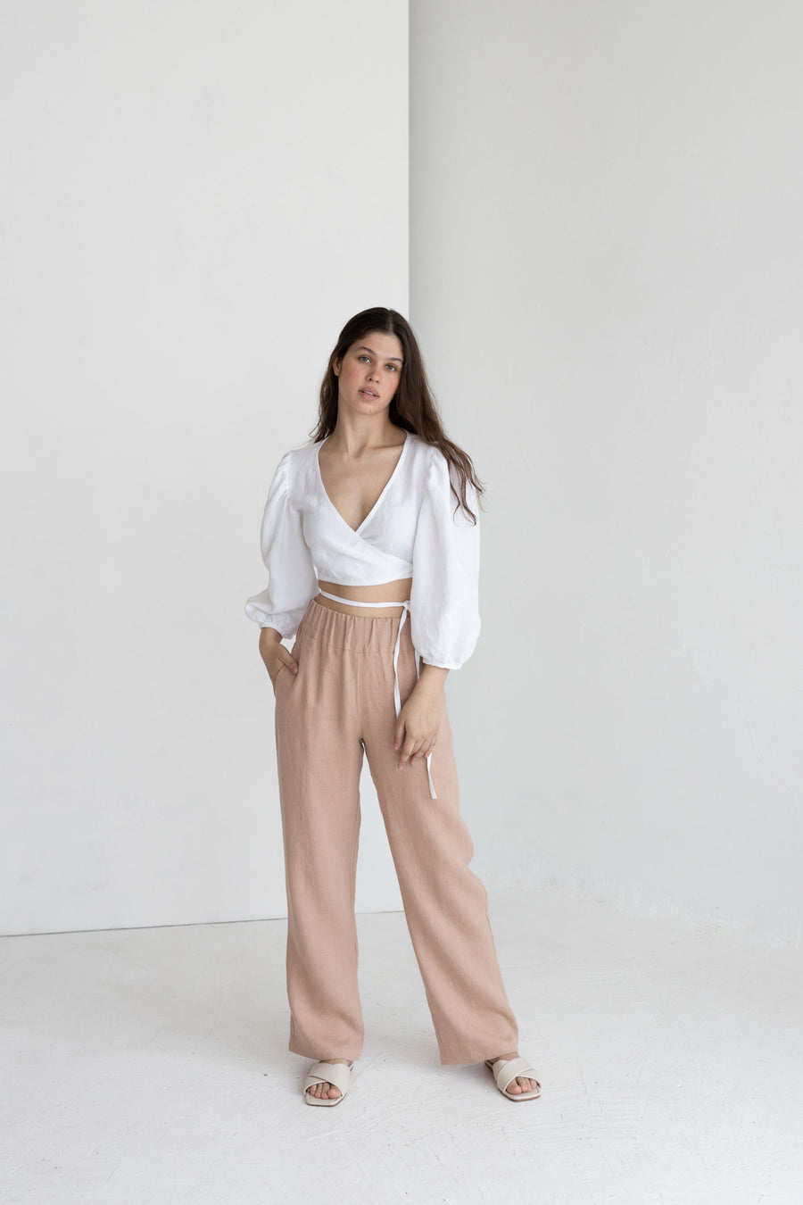 White Linen Blouse With Puff Sleeves