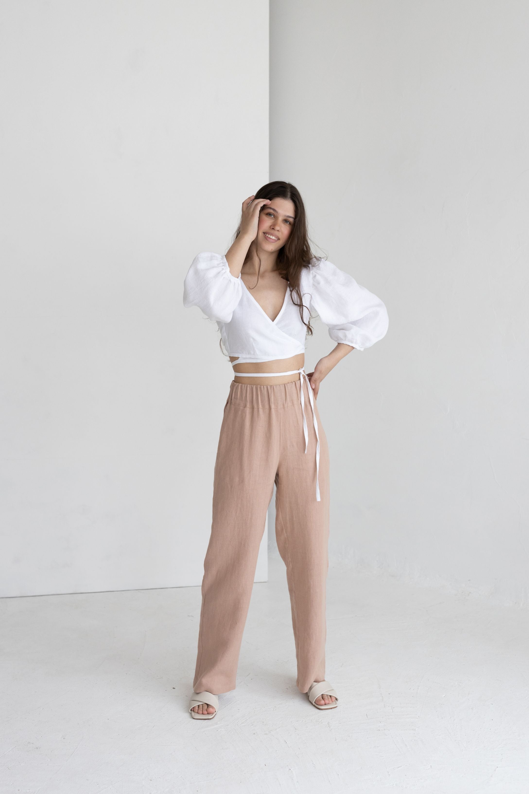 White Linen Blouse With Puff Sleeves