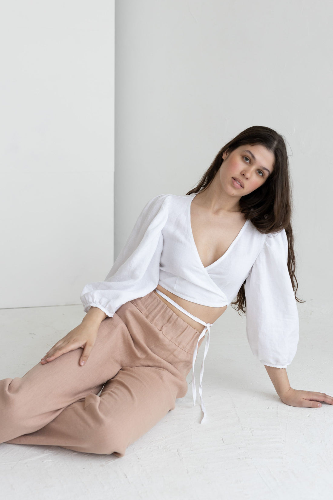 White Linen Blouse With Puff Sleeves