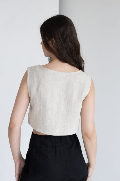 Natural light Short Linen Crop Top