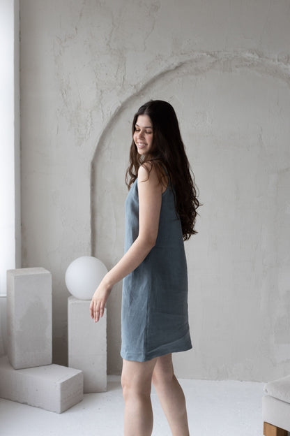 Dusty blue linen nightdress