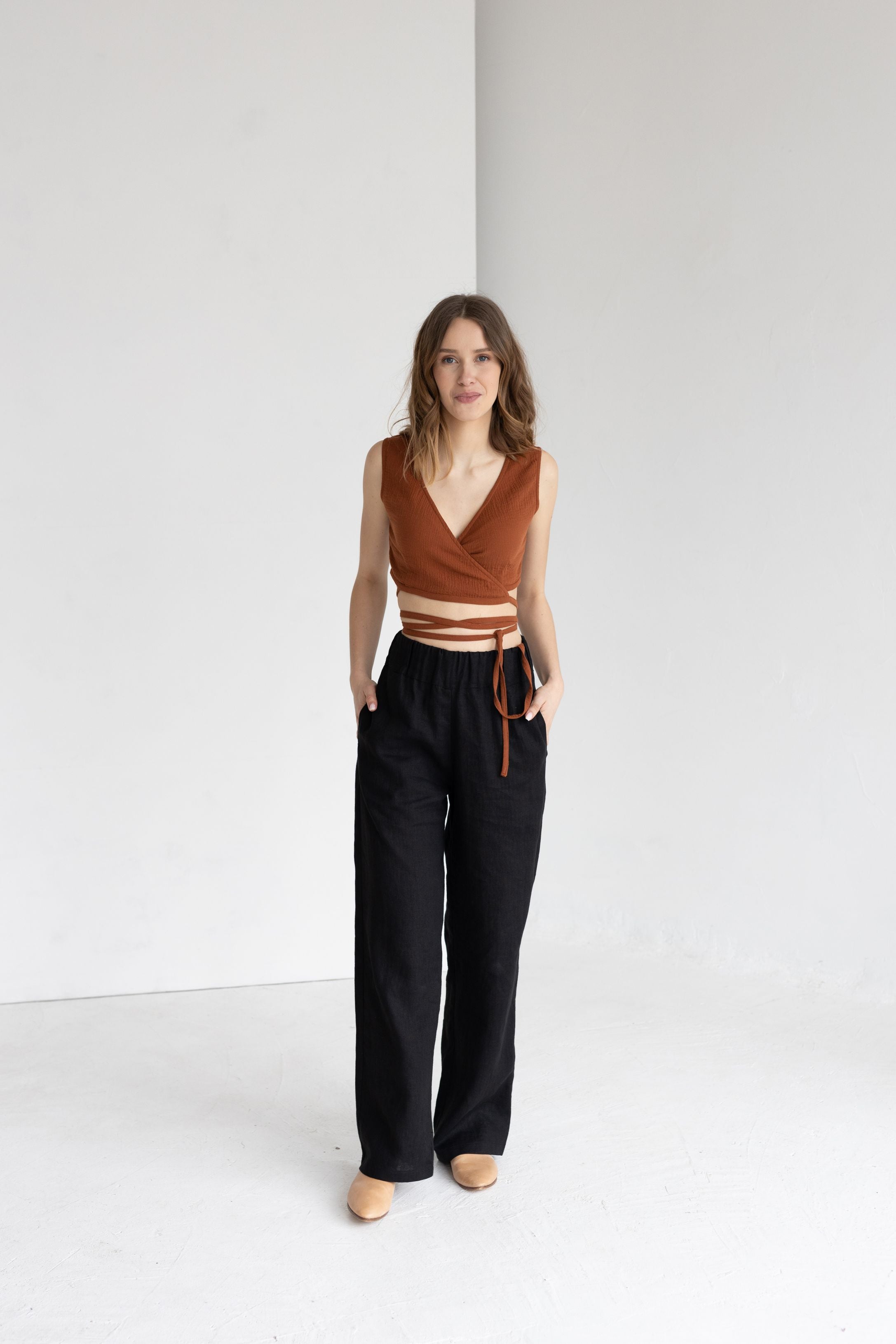 Terracotta Muslin Wrap Top With Ties