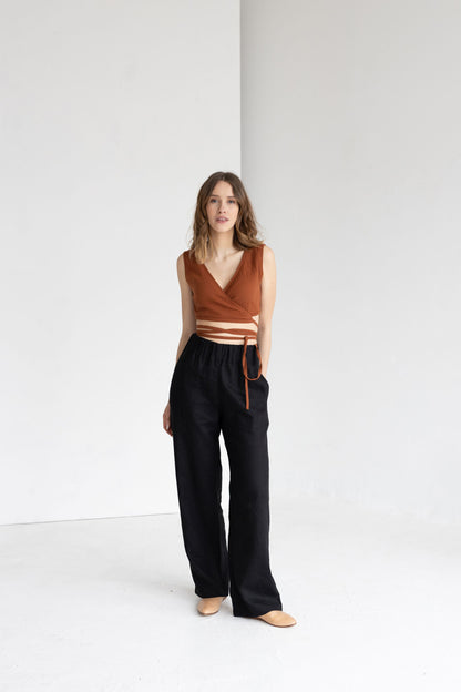 Terracotta Muslin Wrap Top With Ties