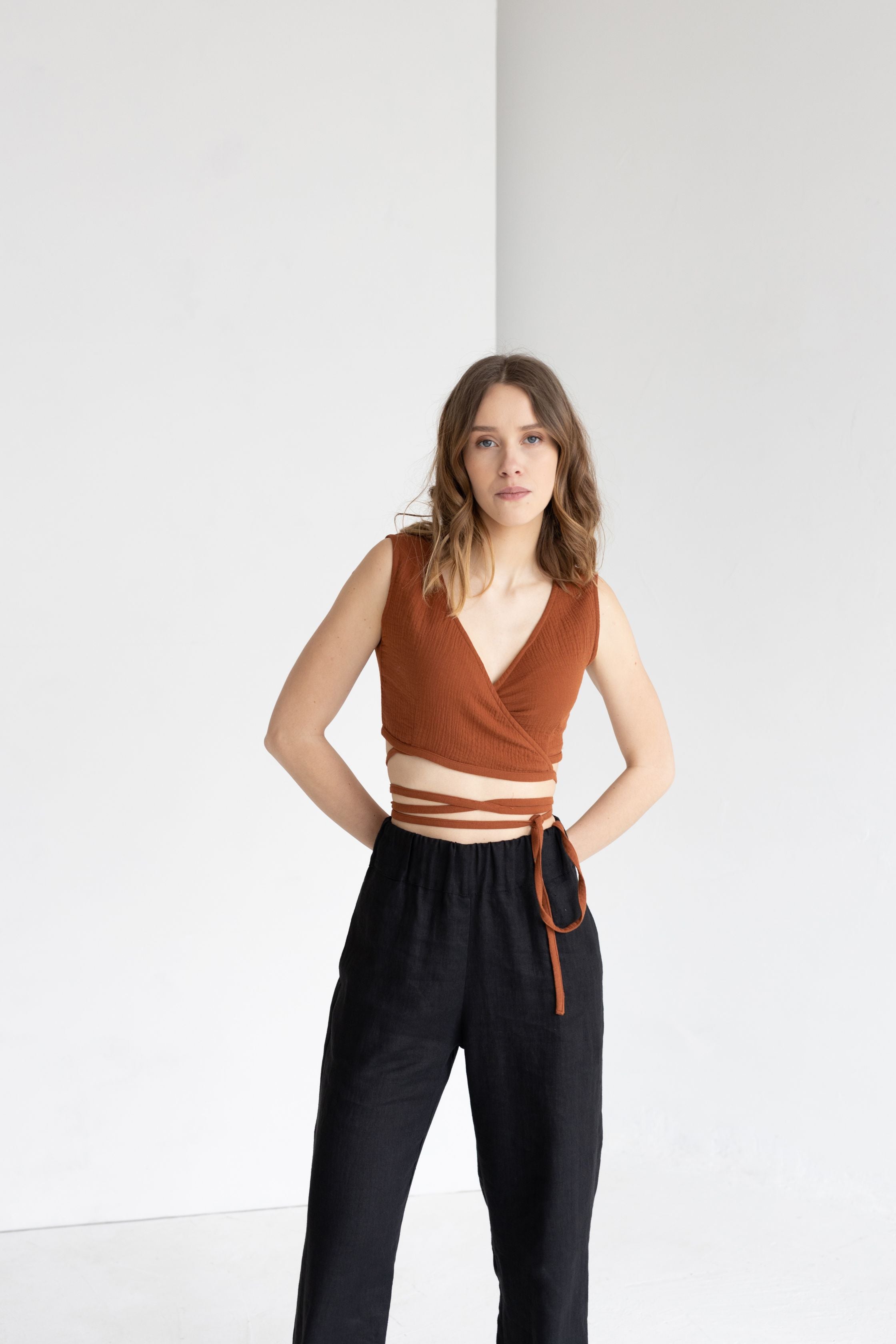 Terracotta Muslin Wrap Top With Ties