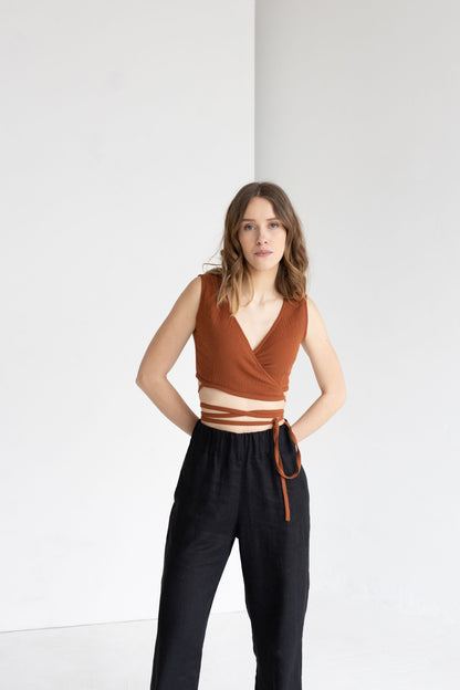 Terracotta Muslin Wrap Top With Ties