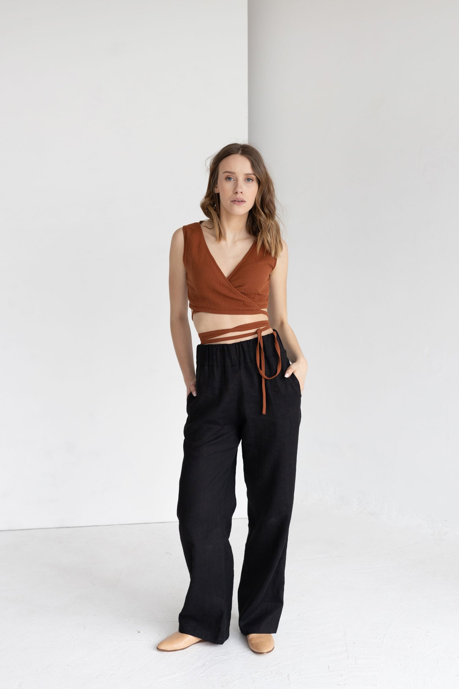 Terracotta Muslin Wrap Top With Ties