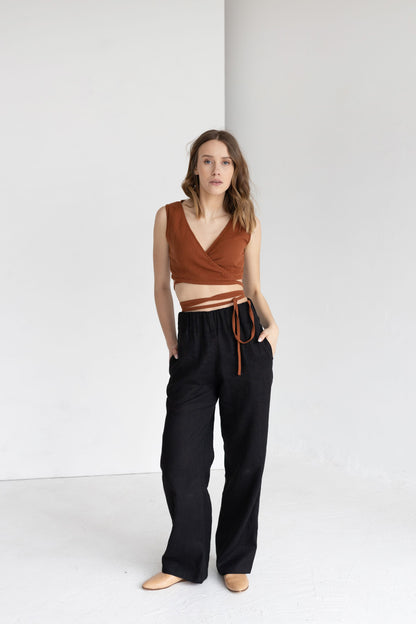 Terracotta Muslin Wrap Top With Ties