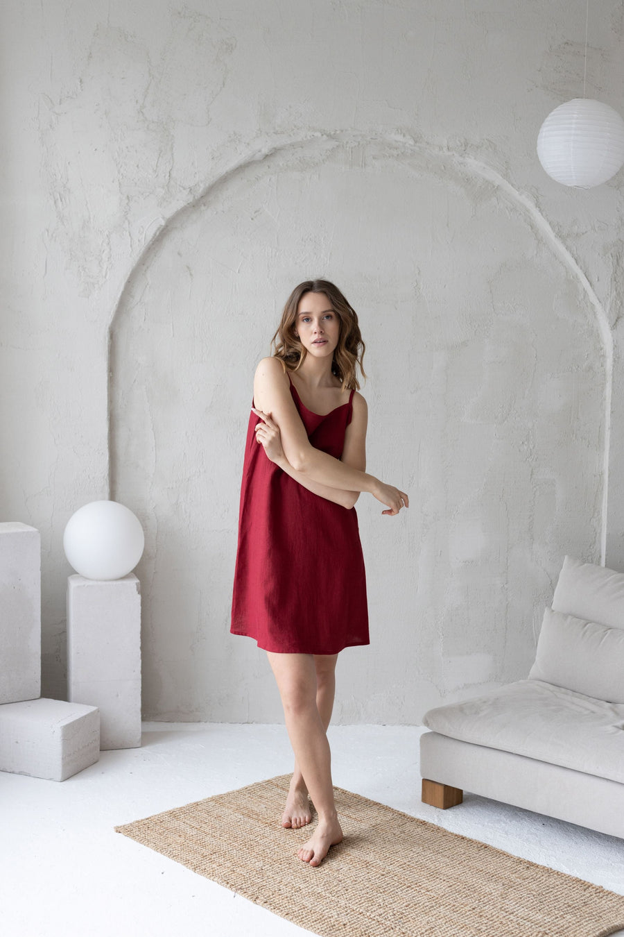 Berry Red linen nightdress