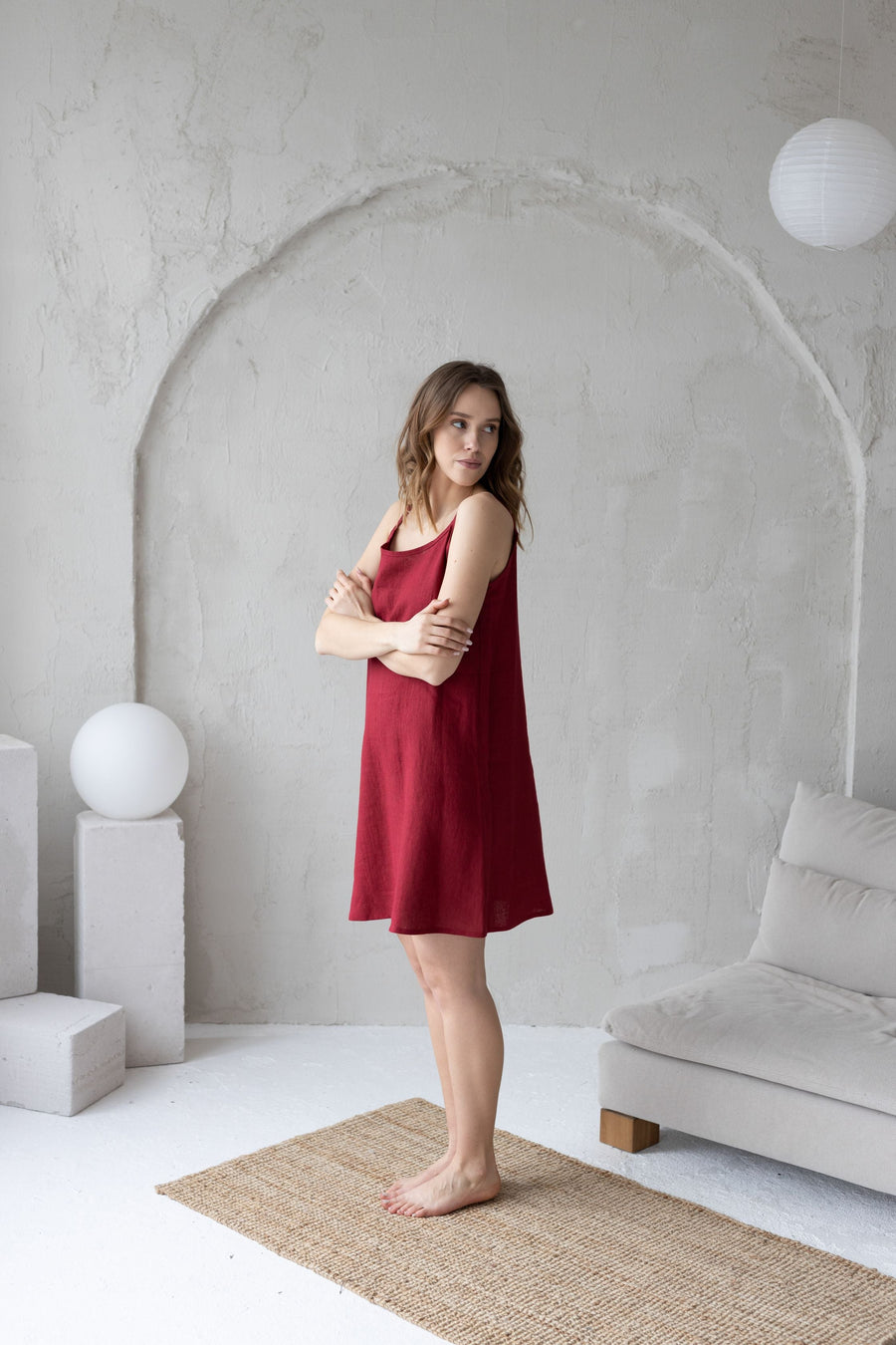 Berry Red linen nightdress