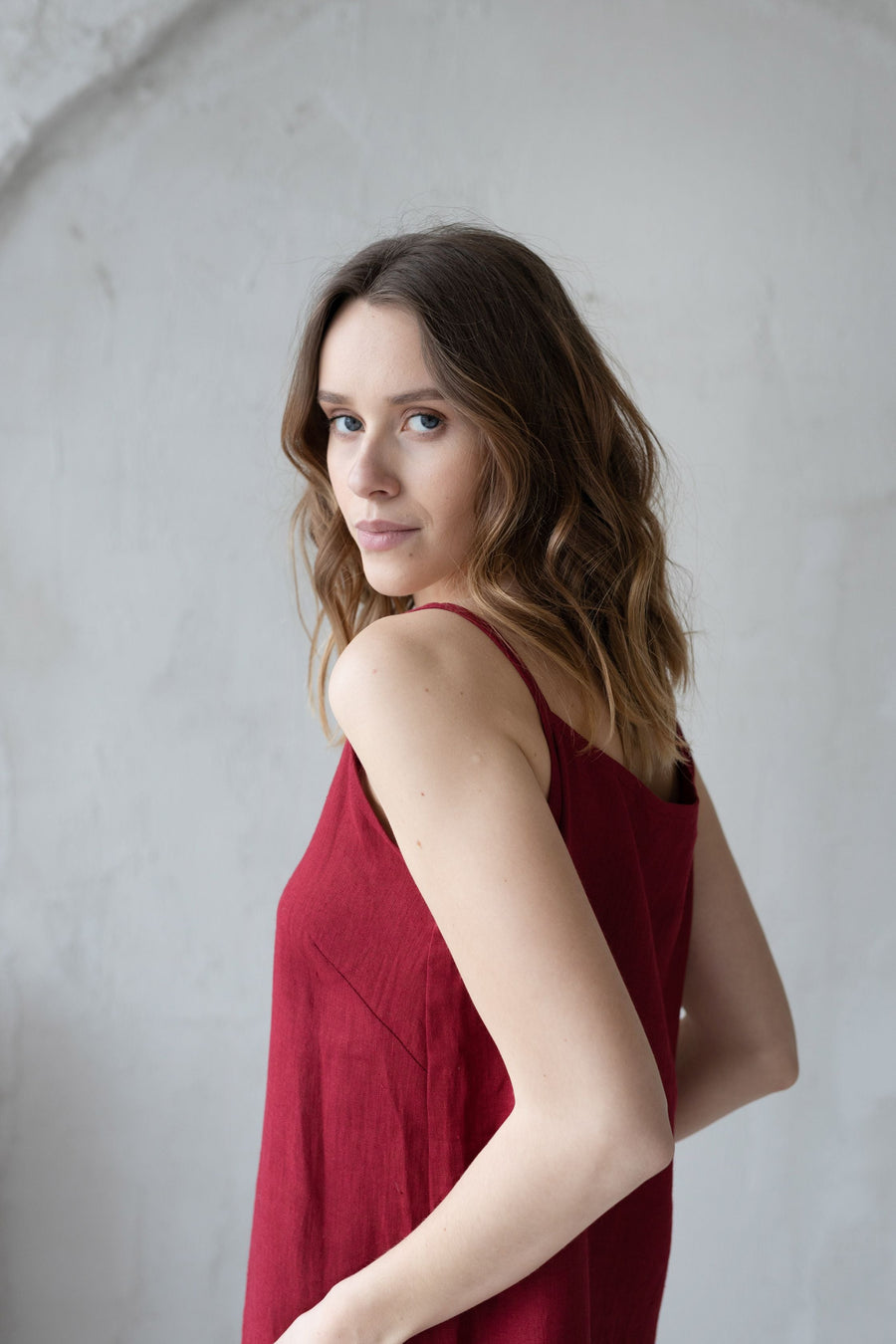 Berry Red linen nightdress