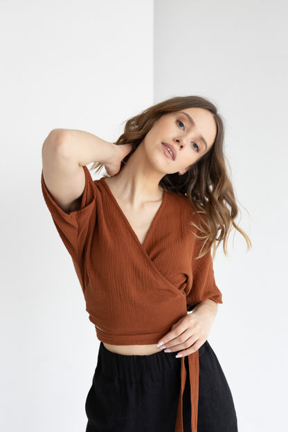 gauze wrap blouse