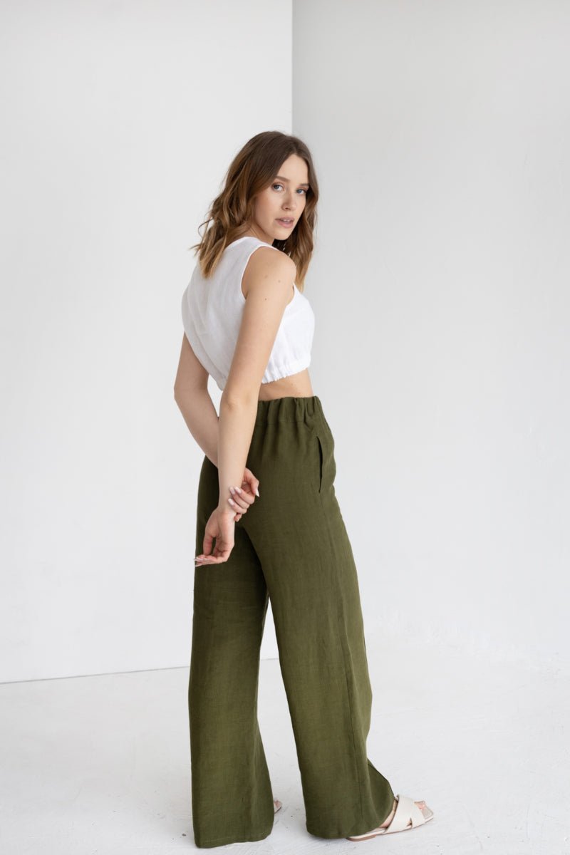 green linen pants with crease