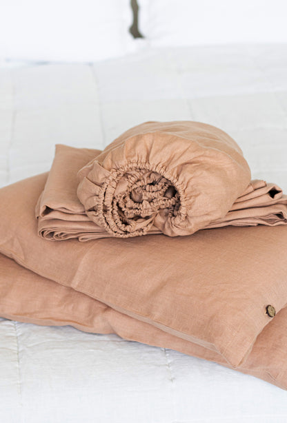 peach linen fitted sheet