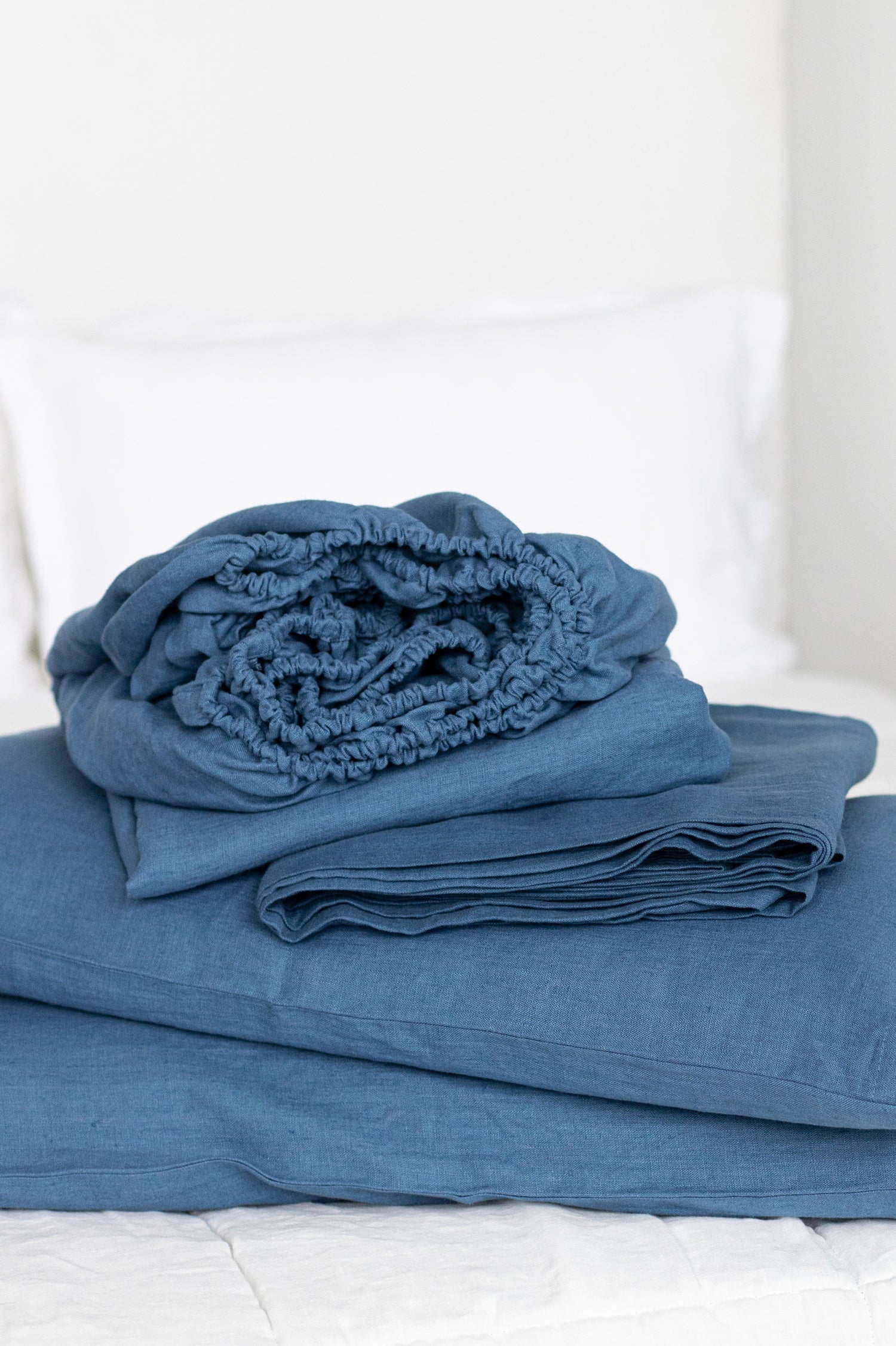 blue linen fitted sheet