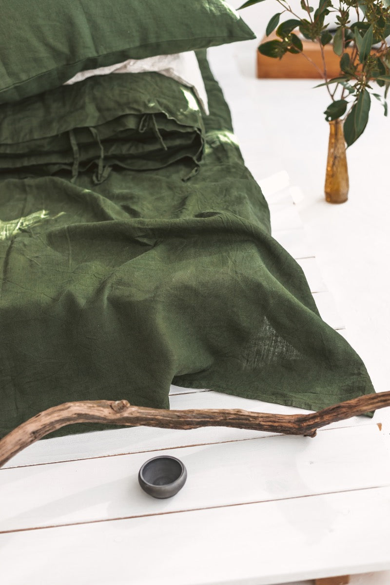 Dark green Linen Duvet Cover