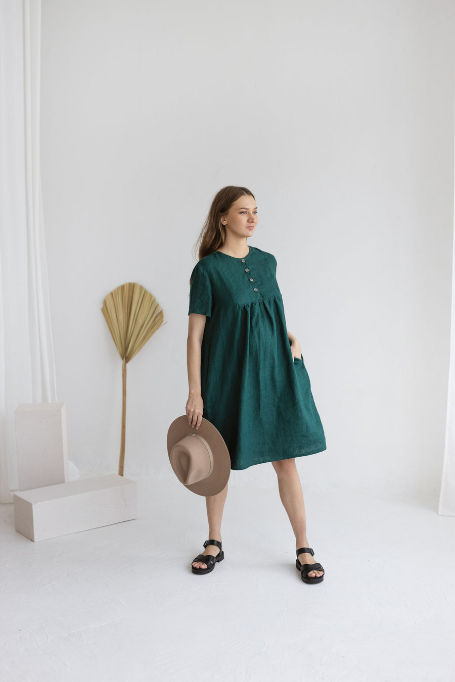 Emerald Linen Maternity Dress