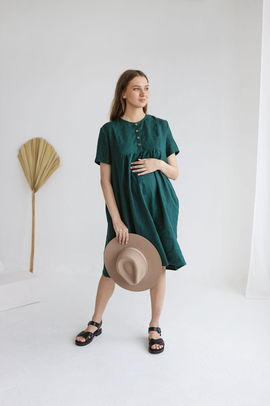 Emerald Linen Maternity Dress