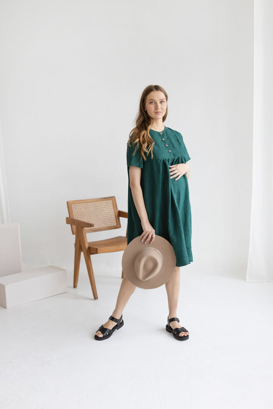 Emerald Linen Maternity Dress