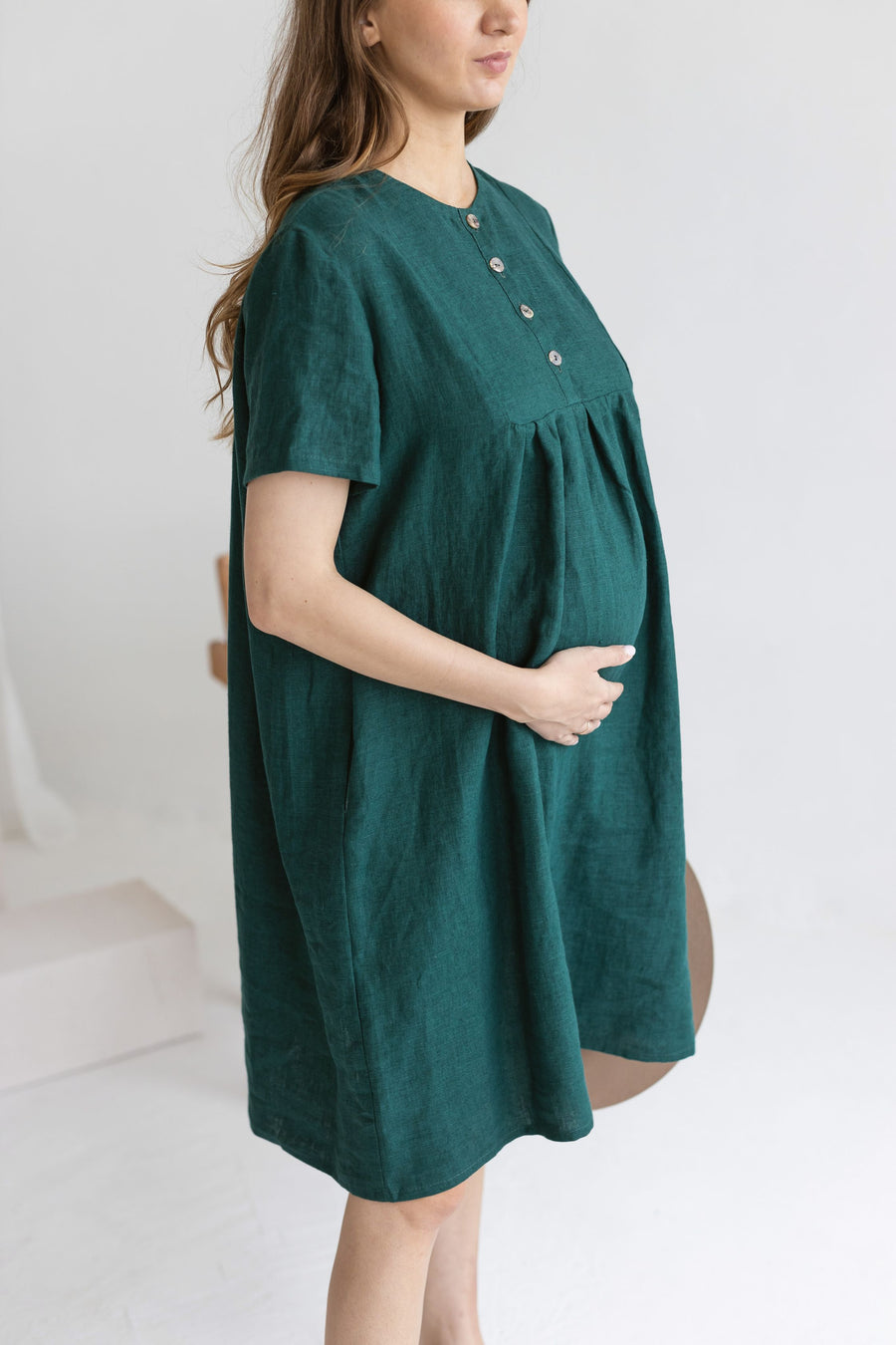 Emerald Linen Maternity Dress