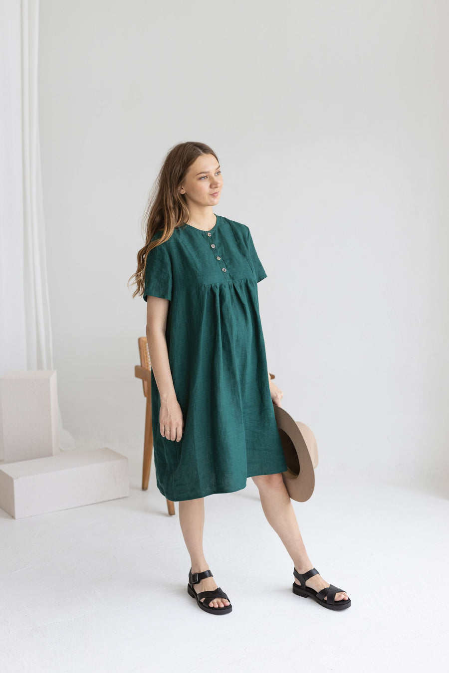 Emerald Linen Maternity Dress