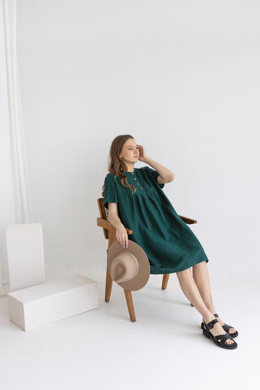 Emerald Linen Maternity Dress