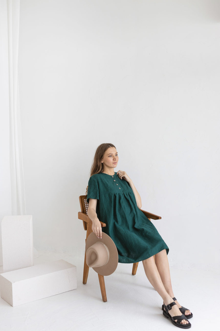 Emerald Linen Maternity Dress