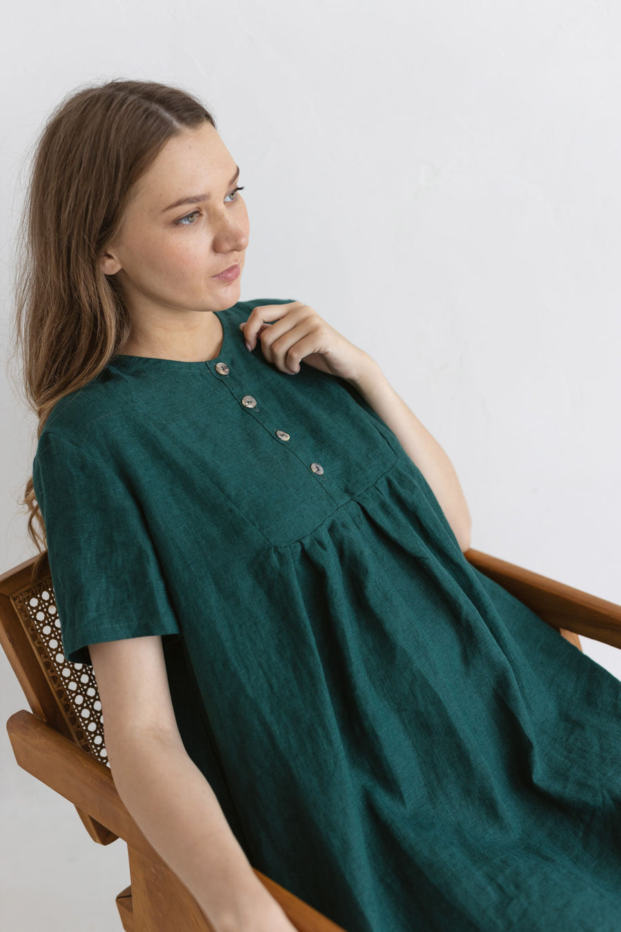 Emerald Linen Maternity Dress