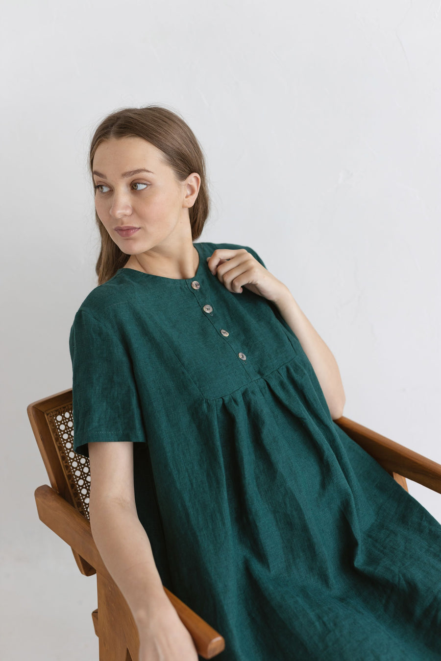 Emerald Linen Maternity Dress