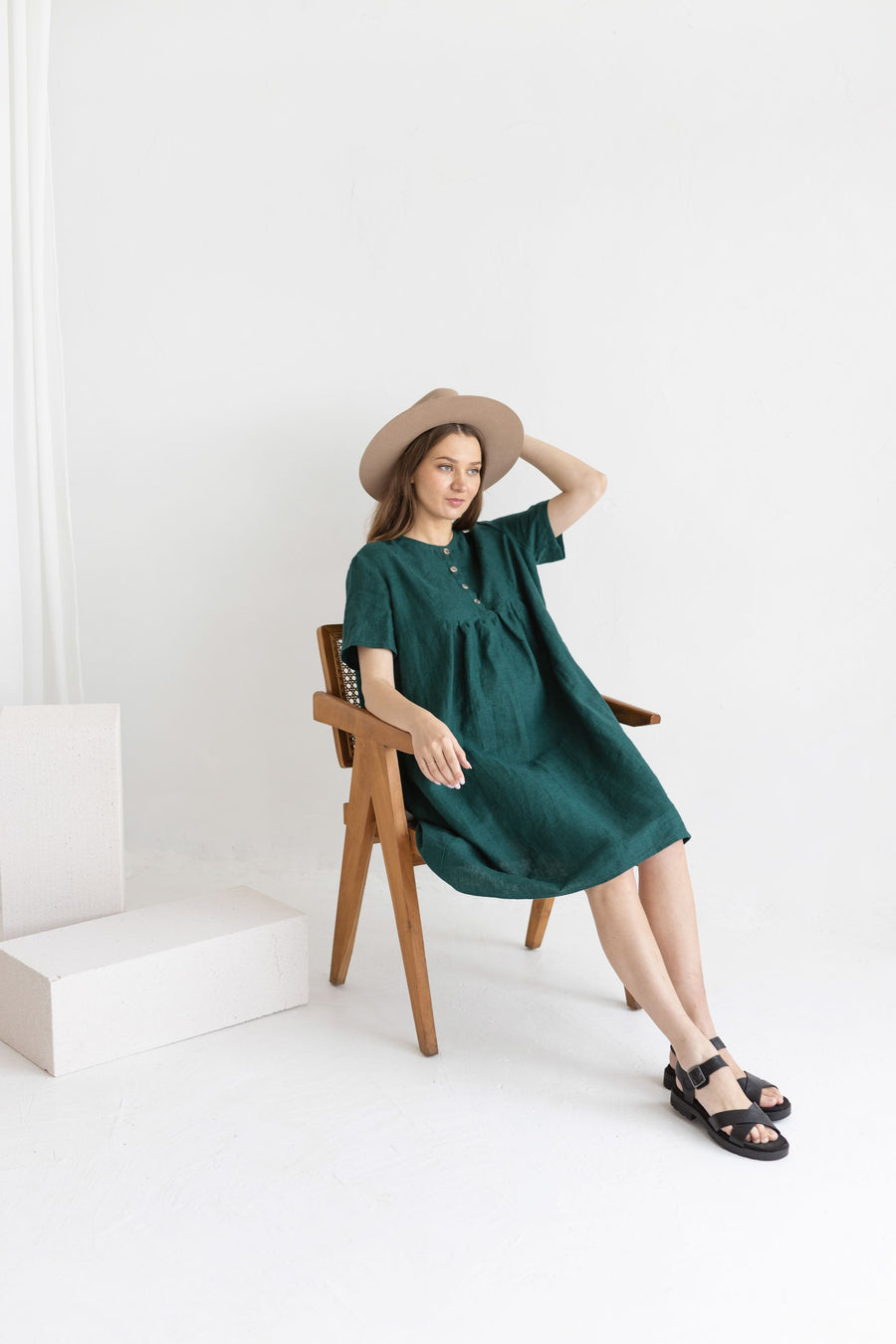 Emerald Linen Maternity Dress