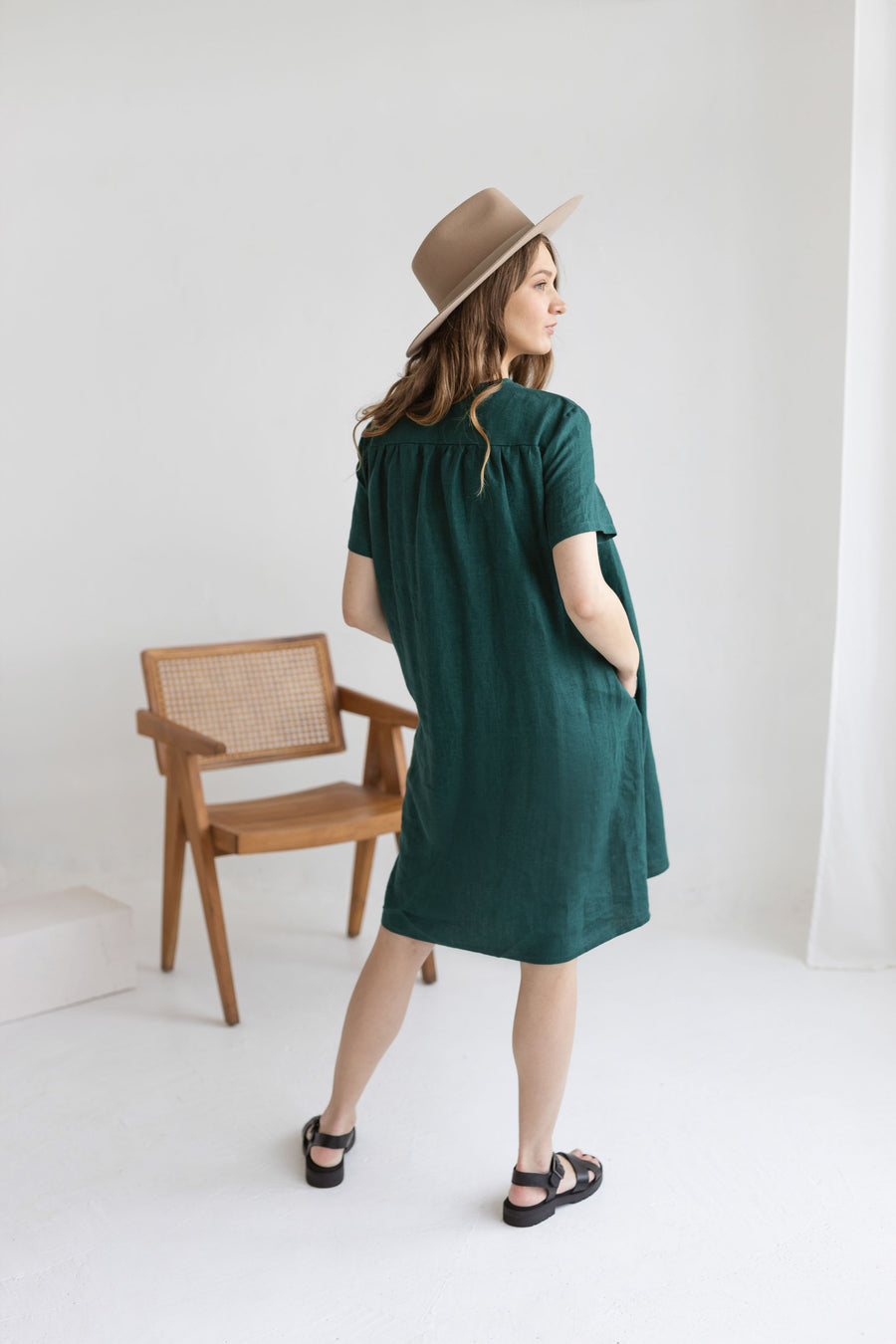 Emerald Linen Maternity Dress