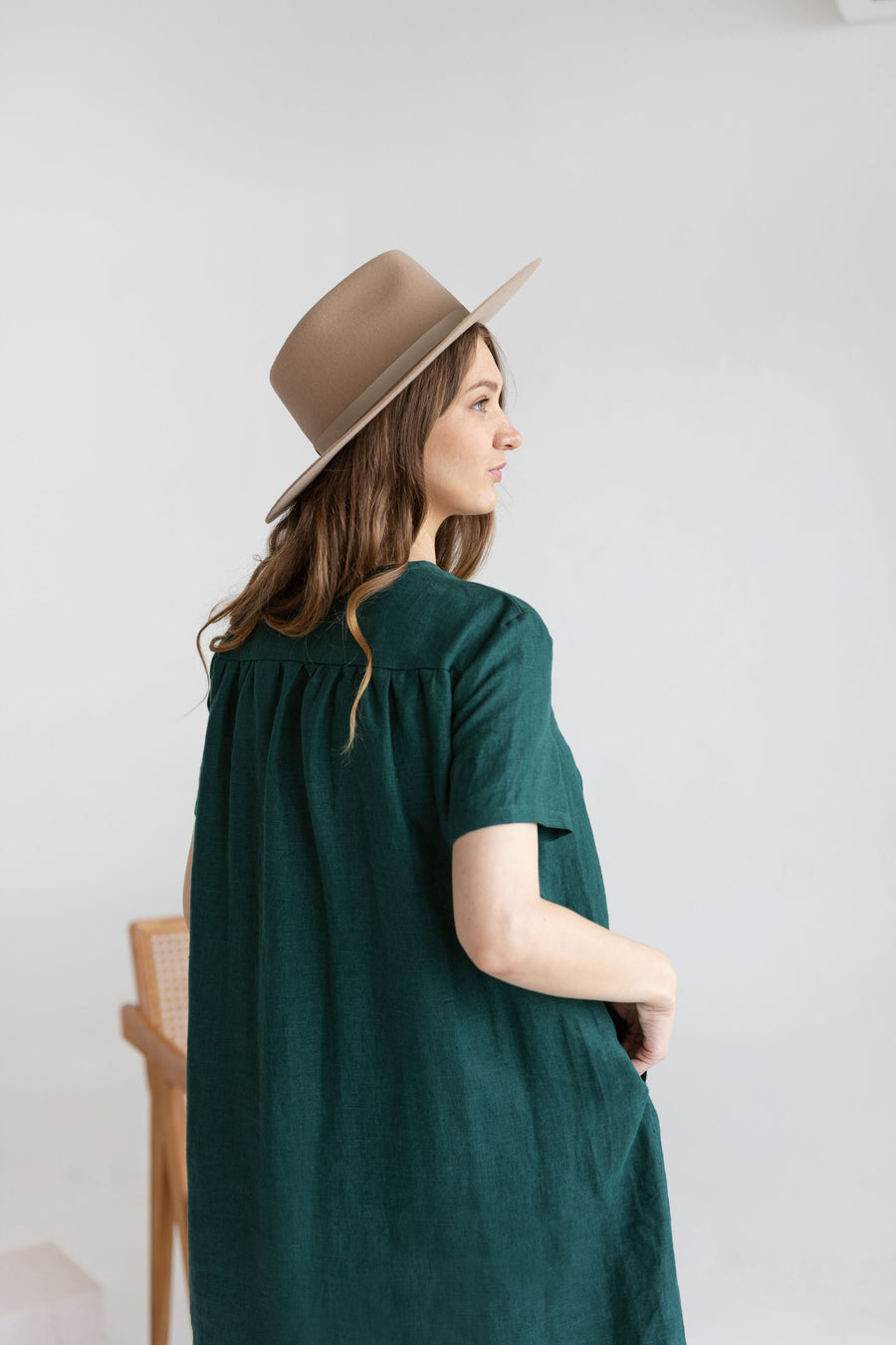 Emerald Linen Maternity Dress