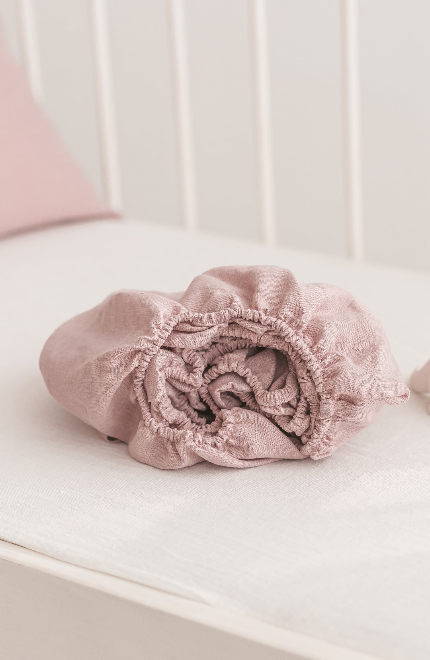 pastel pink linen fitted sheet
