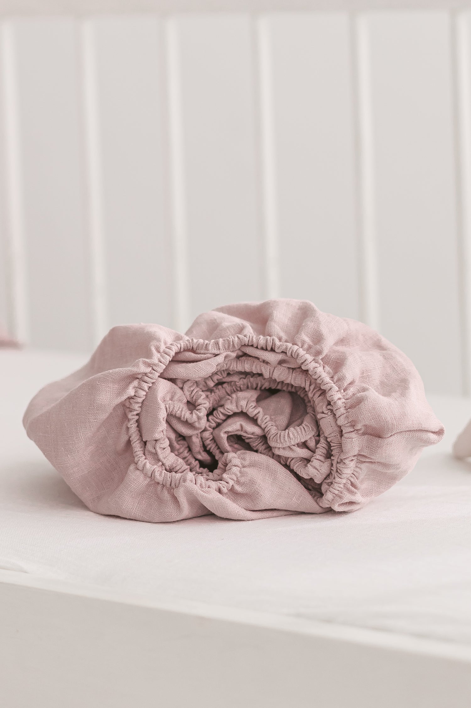 pastel pink linen fitted sheet