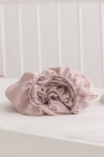 pastel pink linen fitted sheet