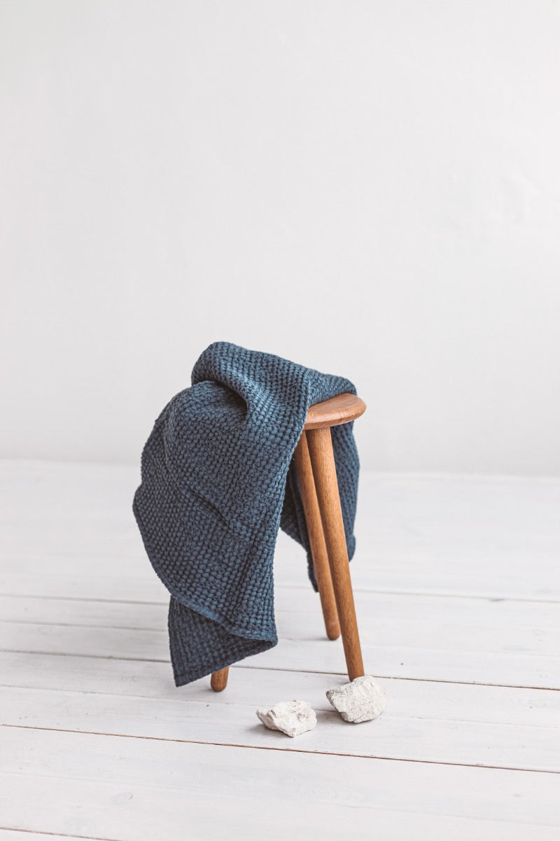 teal linen waffle towel