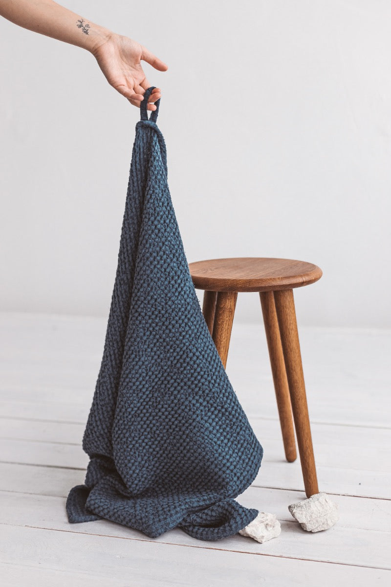 teal linen waffle towel