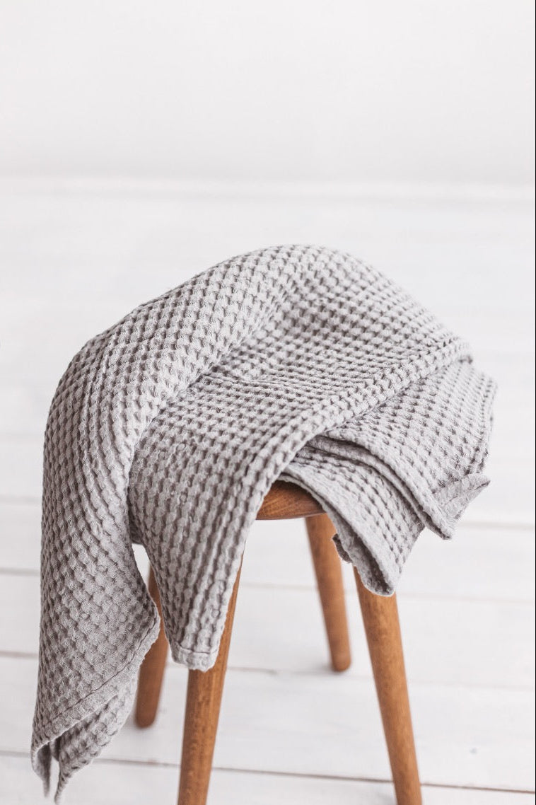 gray linen waffle towel